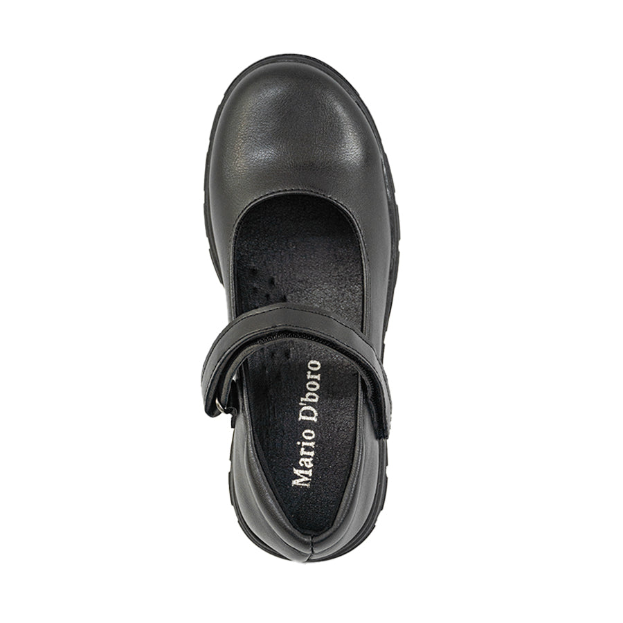 Mario D' boro Kids Girls KZ 24098 C91 Black Mary Jane shoe with strap and textured sole. Suitable for school or casual wear.