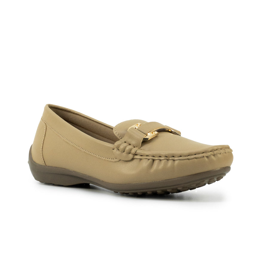 Mario D' boro LZ 30475 C102 Women's Black / Taupe loafer with rubber sole and gold accent.