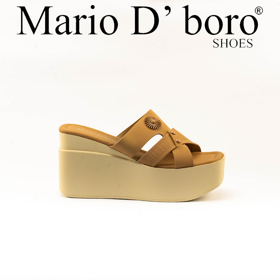 Mario D' boro Women's LZ 27834 C99 Beige / Black wedge sandals with platform sole and decorative sun emblem.