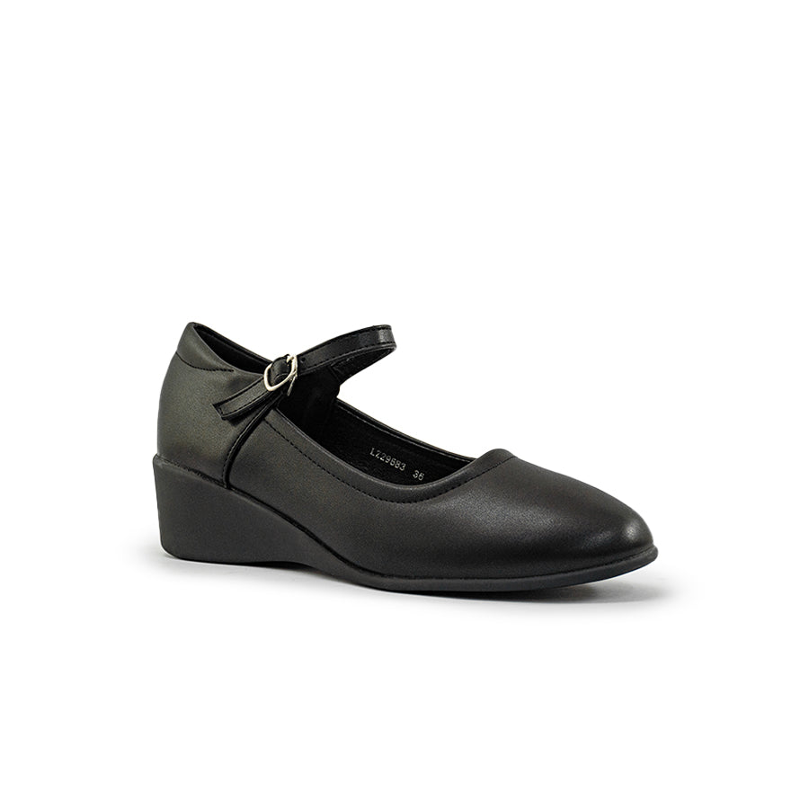 Mario D' boro Women's LZ 29683 C94 Black wedge heel Mary Jane shoe with ankle strap buckle.
