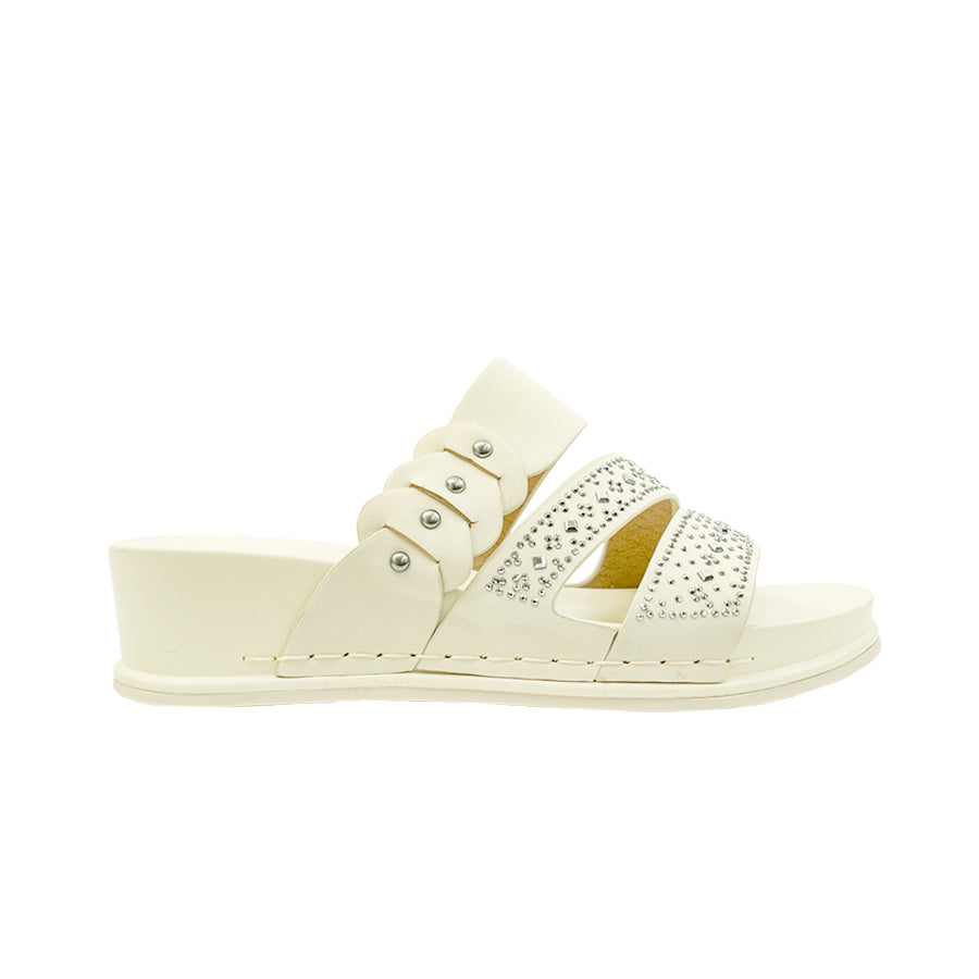 Mario D' Boro Women's Flat Sandals LY 28314 Medium Beige/Off White C70