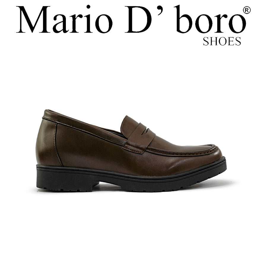 Mario D' boro Men's Formal MZ 27109 C95 Black / Dark Brown leather loafer with low heel and textured sole. Suitable for formal or business casual wear.