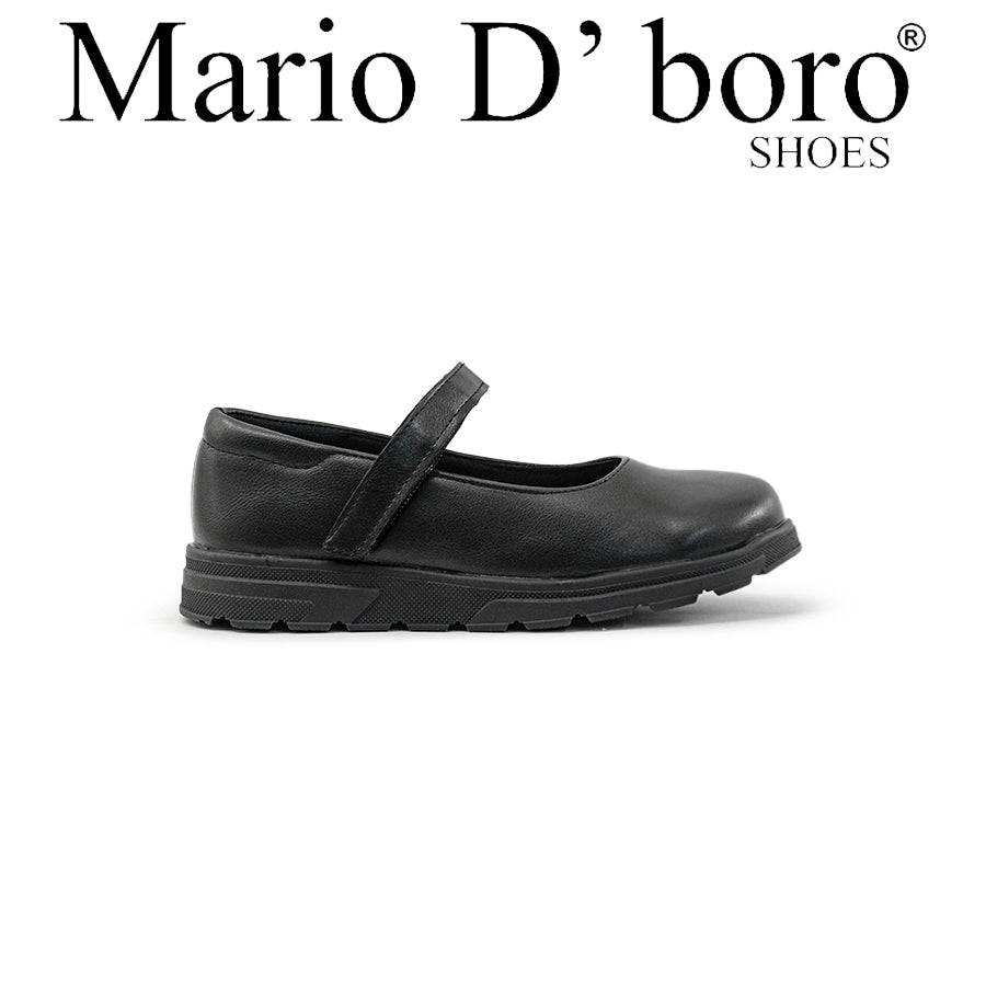 Mario D' boro Kids Girls KZ 24098 C91 Black Mary Jane shoe with strap and textured sole. Suitable for school or casual wear.