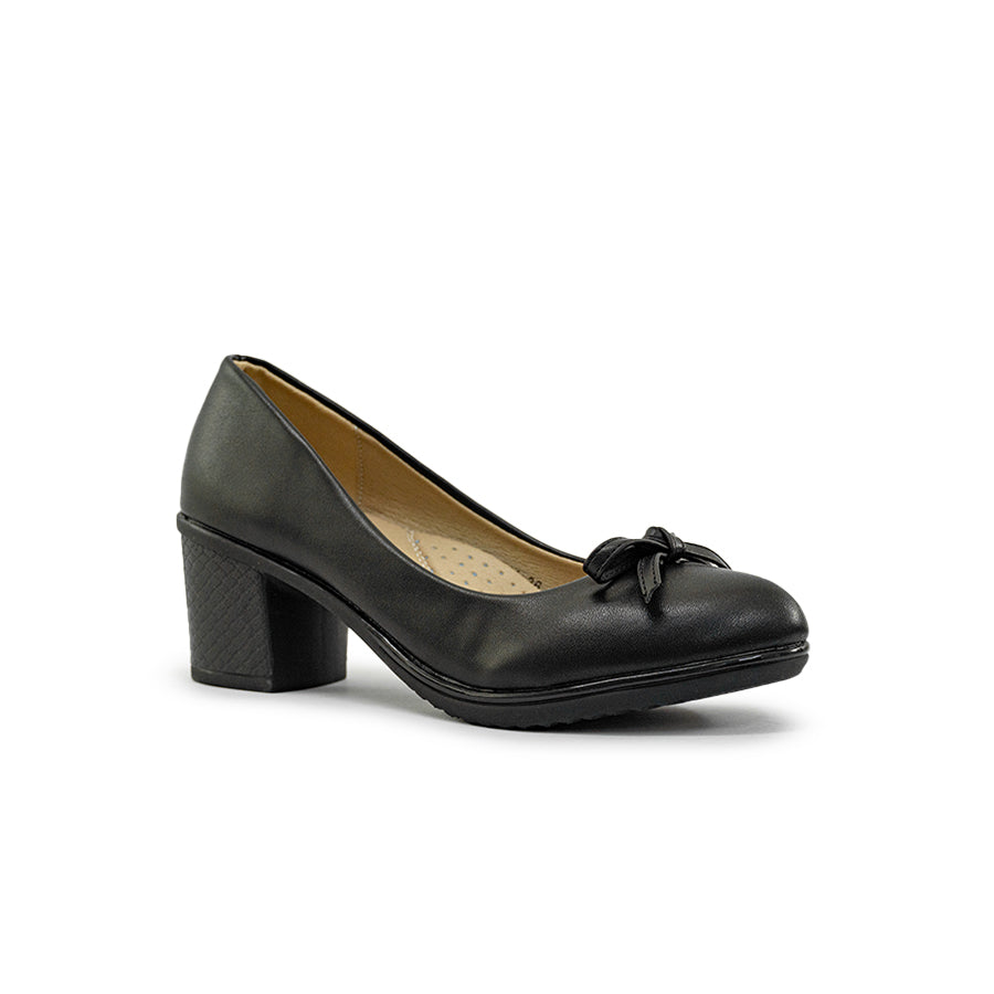 Mario D' boro Women's LZ 30144 C94 Black Heeled Shoe Bow Detail Block Heel Comfortable Casual Wear