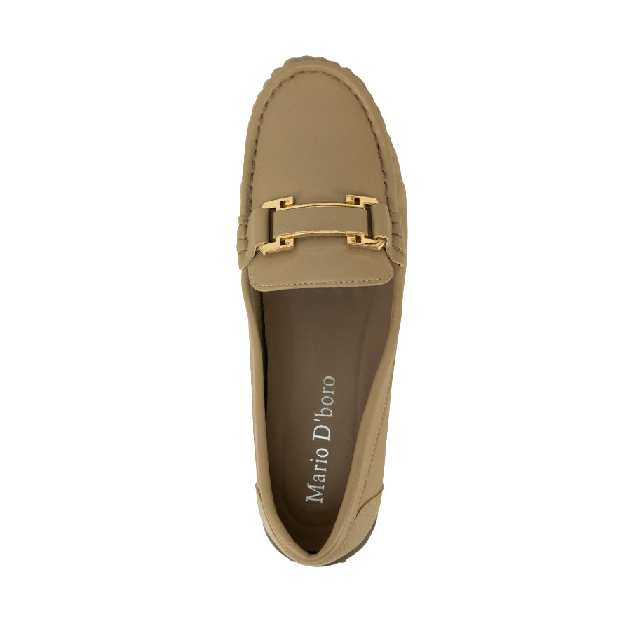 Mario D' boro LZ 30475 C102 Women's Black / Taupe loafer with rubber sole and gold accent.