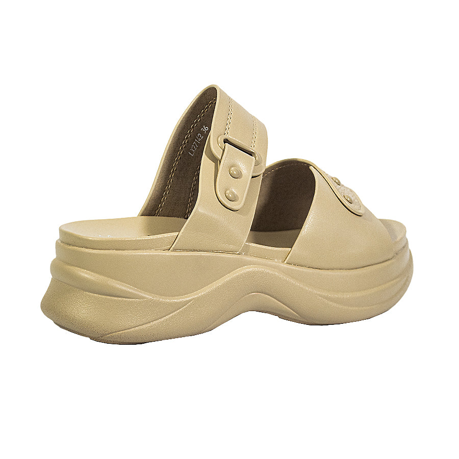 Mario D' Boro Women's Flat Sandals LY 27142 Beige/Black C65