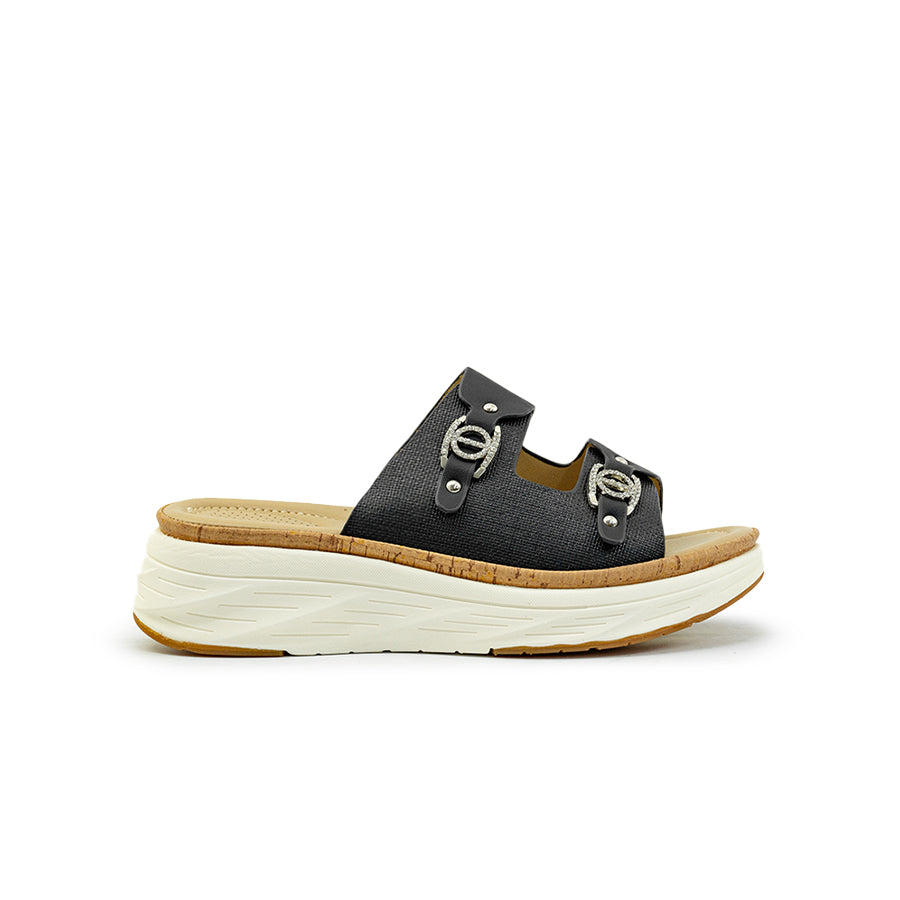 Mario D' boro Women's Flat Sandals LY 29511 - Black / Bone C89