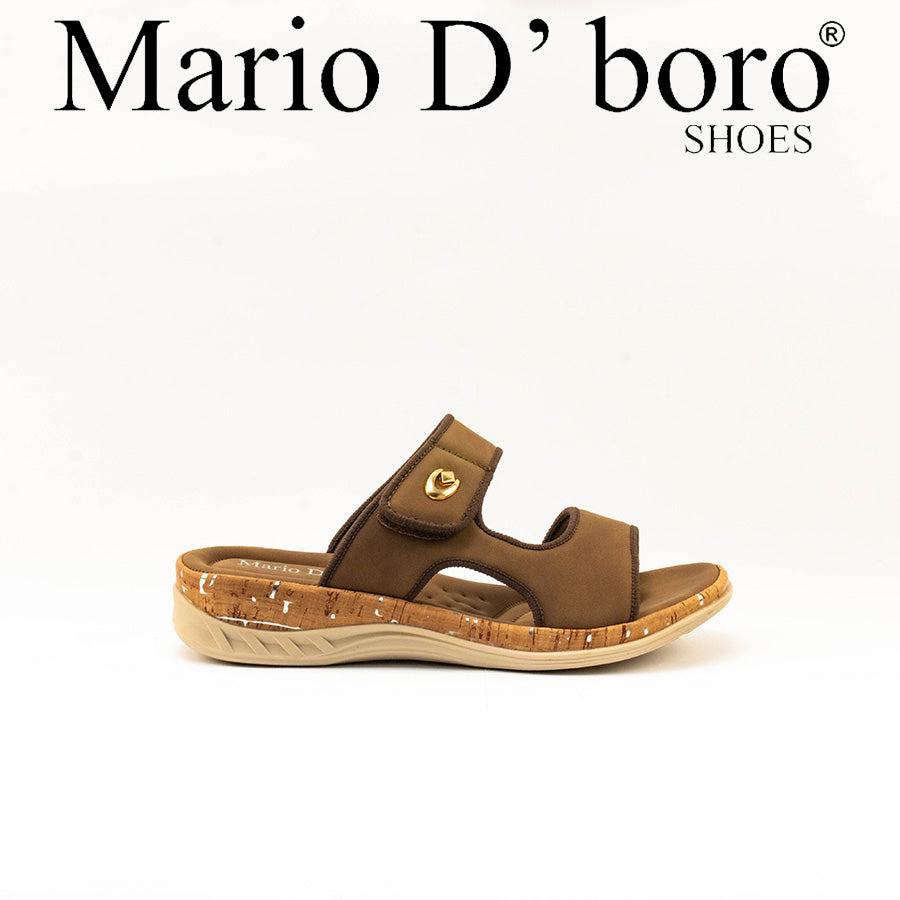 Mario D' boro Women's LZ 30542 C99 Black / Brown slip-on sandal with cork sole and gold emblem.