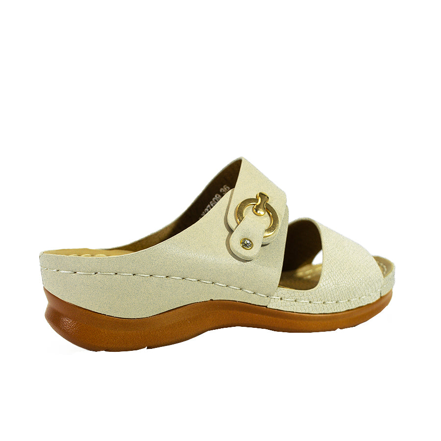 Mario D' Boro Women's Wedge Sandals LX 27609 Bone/Brown C58