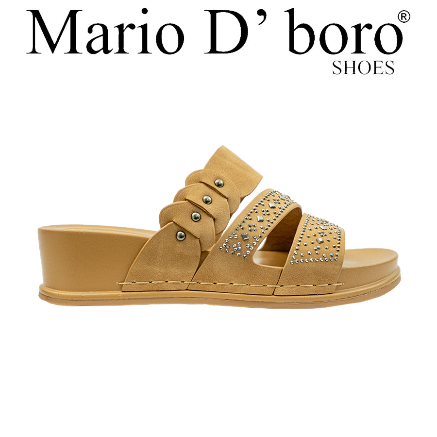 Mario D' Boro Women's Flat Sandals LY 28314 Medium Beige/Off White C70