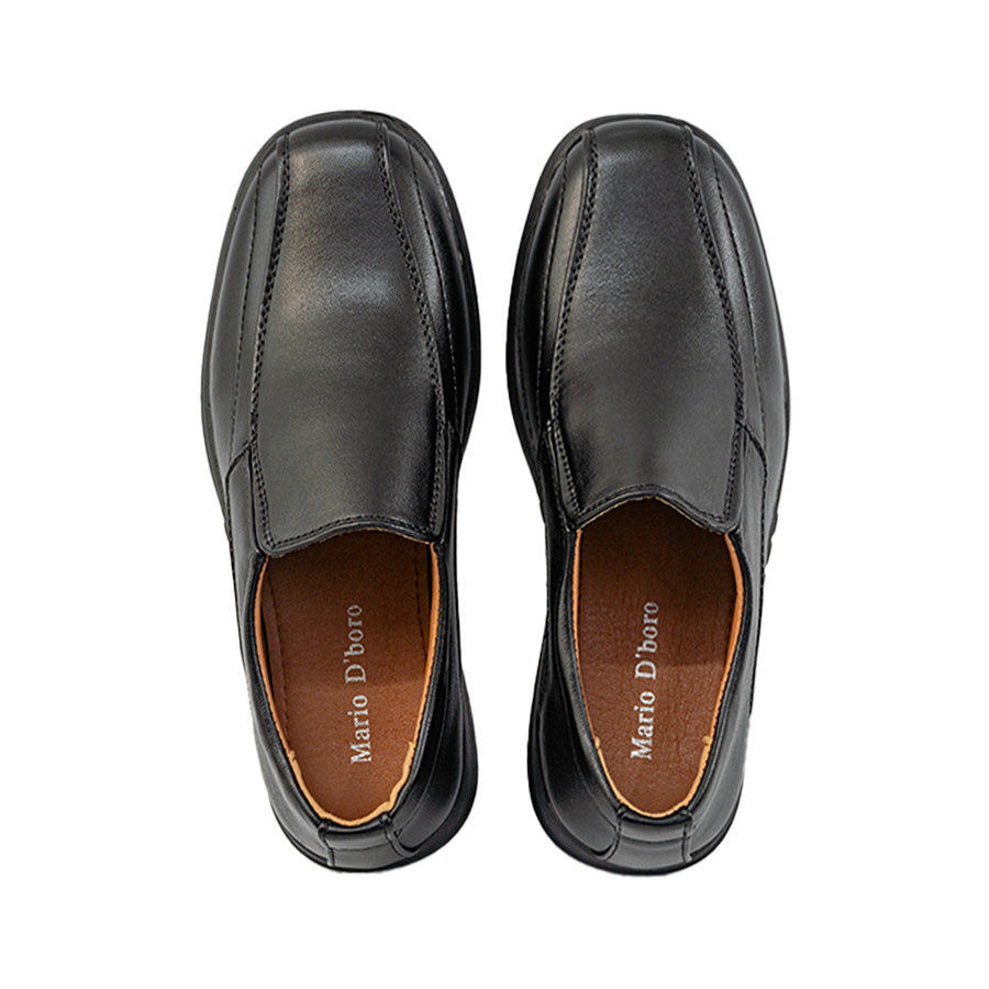 Mario D' boro Kids Boys KZ 24115 C91 Black leather slip-on dress shoe with smooth finish and cushioned sole. Suitable for formal occasions.