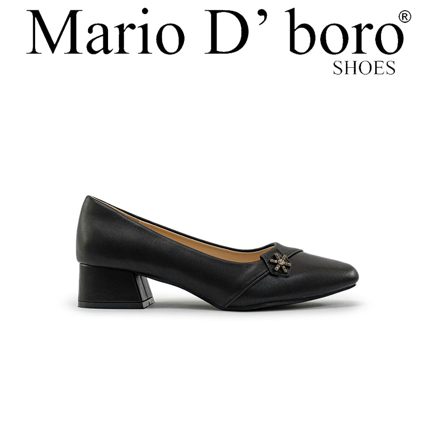 Mario D' boro Women's LZ 30232 C94 Black pump with block heel and floral embellishment.