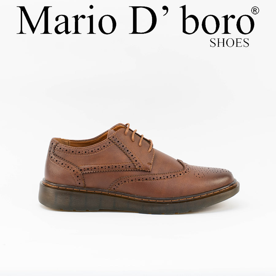 Mario D' boro Men's MZ 27497 C100 Black / Dark Brown dress shoe with perforated detailing lace-up closure and rubber sole.