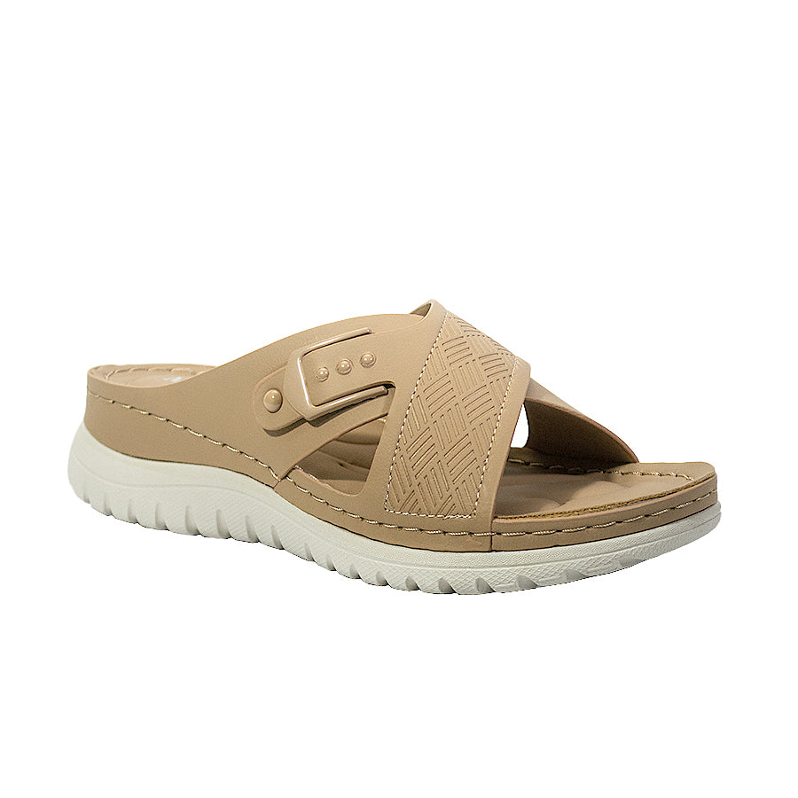 Mario D' Boro Women's Flat Sandals LY 28131 Beige/Navy Blue C65