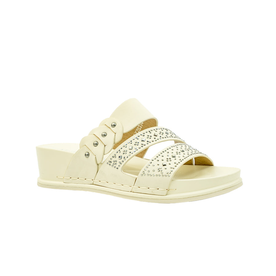 Mario D' Boro Women's Flat Sandals LY 28314 Medium Beige/Off White C70