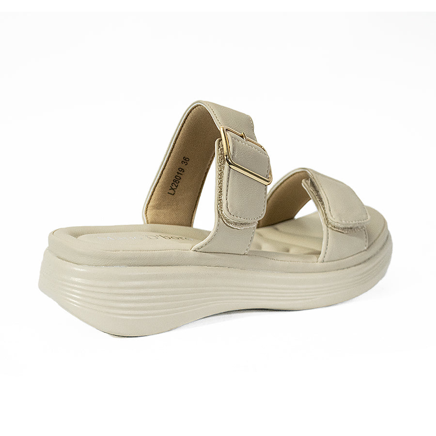 Mario D' Boro Women's Flat Sandals LY 28019 Bone/VDark Brown C65