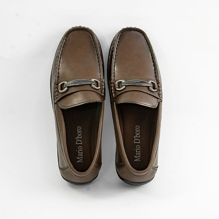 Mario D' boro MZ 27289 Black / Dark Brown loafer with metal buckle and textured sole for casual wear.