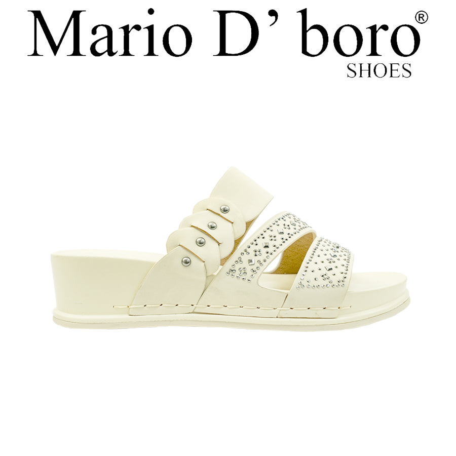 Mario D' Boro Women's Flat Sandals LY 28314 Medium Beige/Off White C70