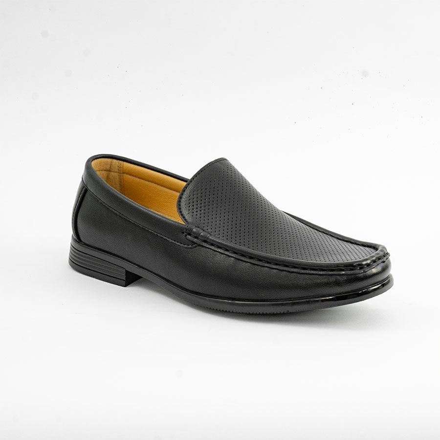 Mario D' boro MZ 27296 C98 Black / Dark Brown slip-on loafer with perforated detailing and tan lining.
