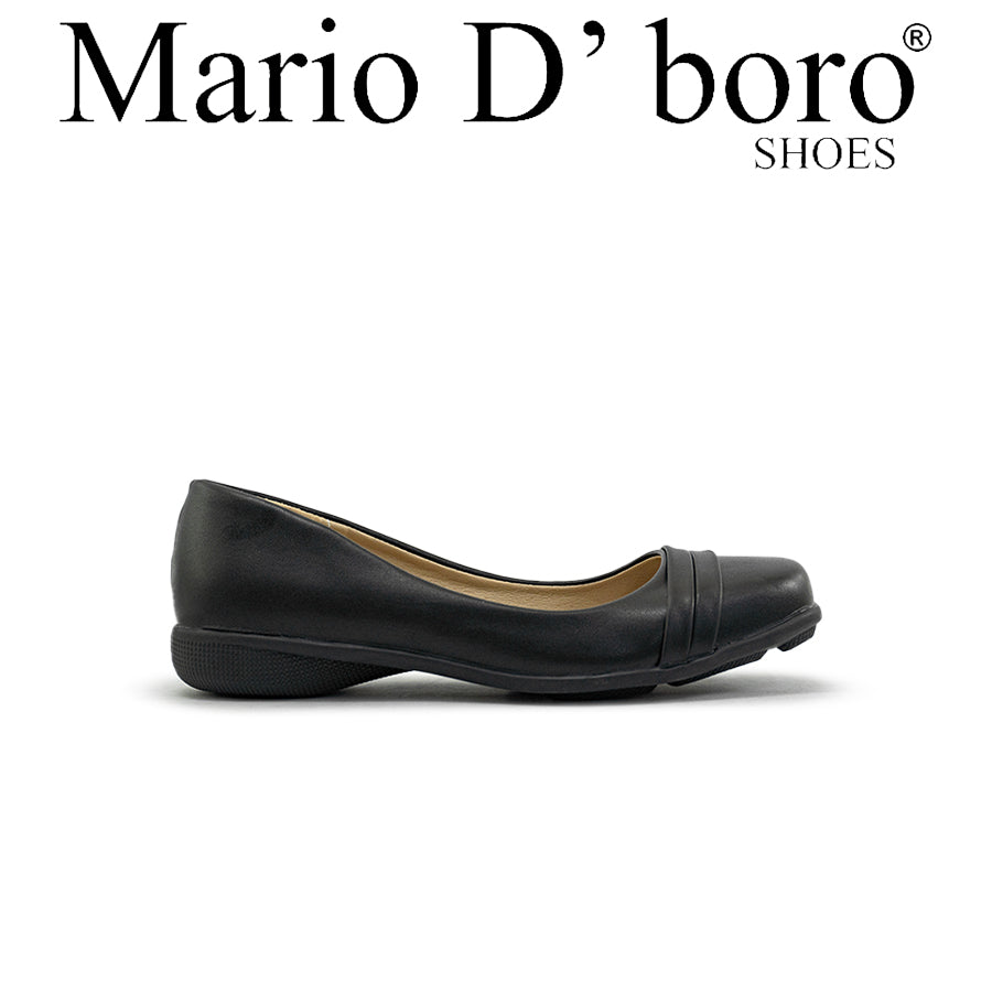 Mario D' boro LZ 30195 C92 Black women's flat shoe with decorative stitching and textured sole.