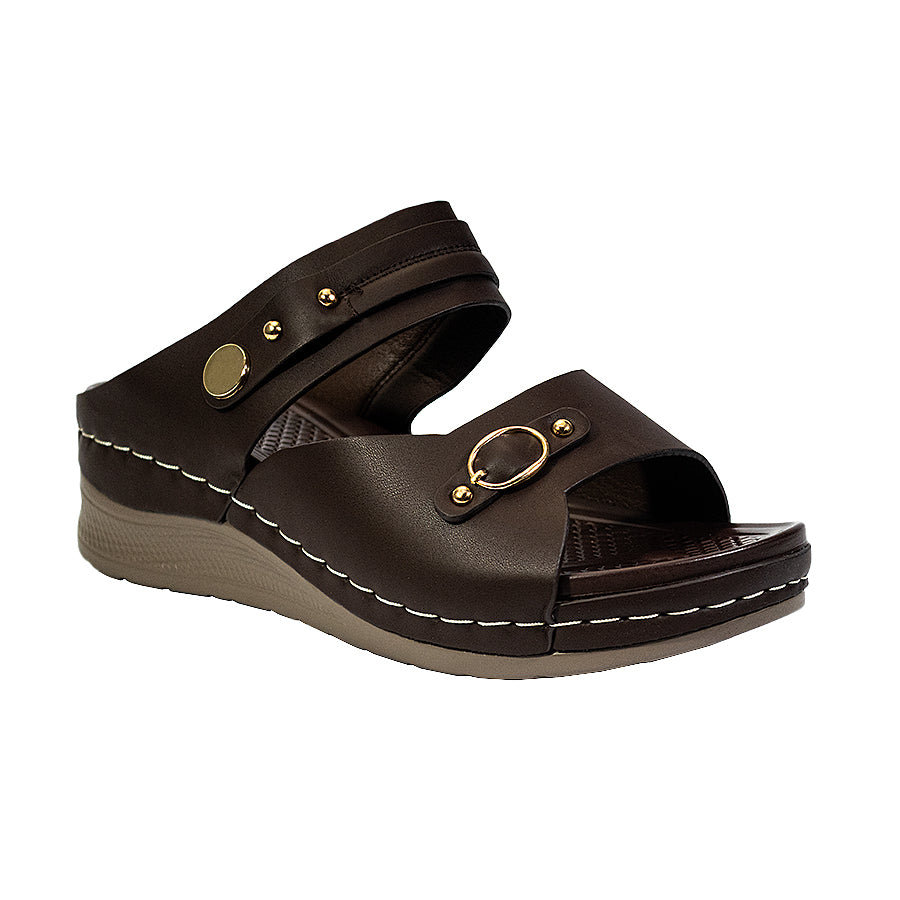 Mario D' Boro Women's Flat Sandals LY 27294 Bone/VDark Brown C65