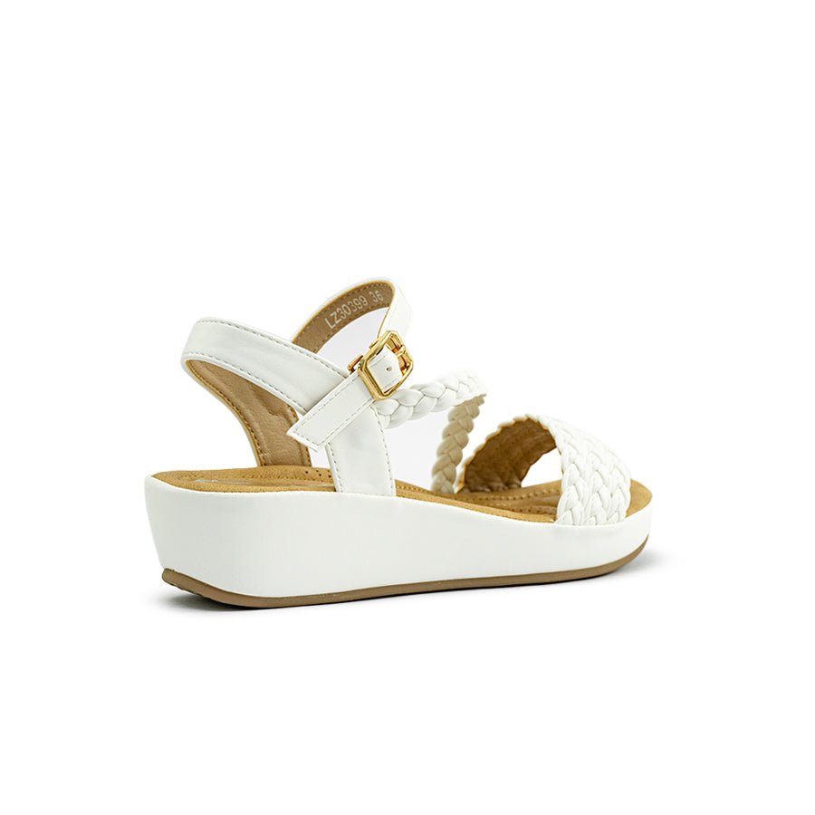 Mario D' boro LZ 30399 Black / White C97 braided wedge sandal with ankle strap and gold buckle.
