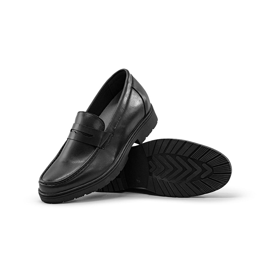 Mario D' boro Men's Formal MZ 27109 C95 Black / Dark Brown leather loafer with low heel and textured sole. Suitable for formal or business casual wear.