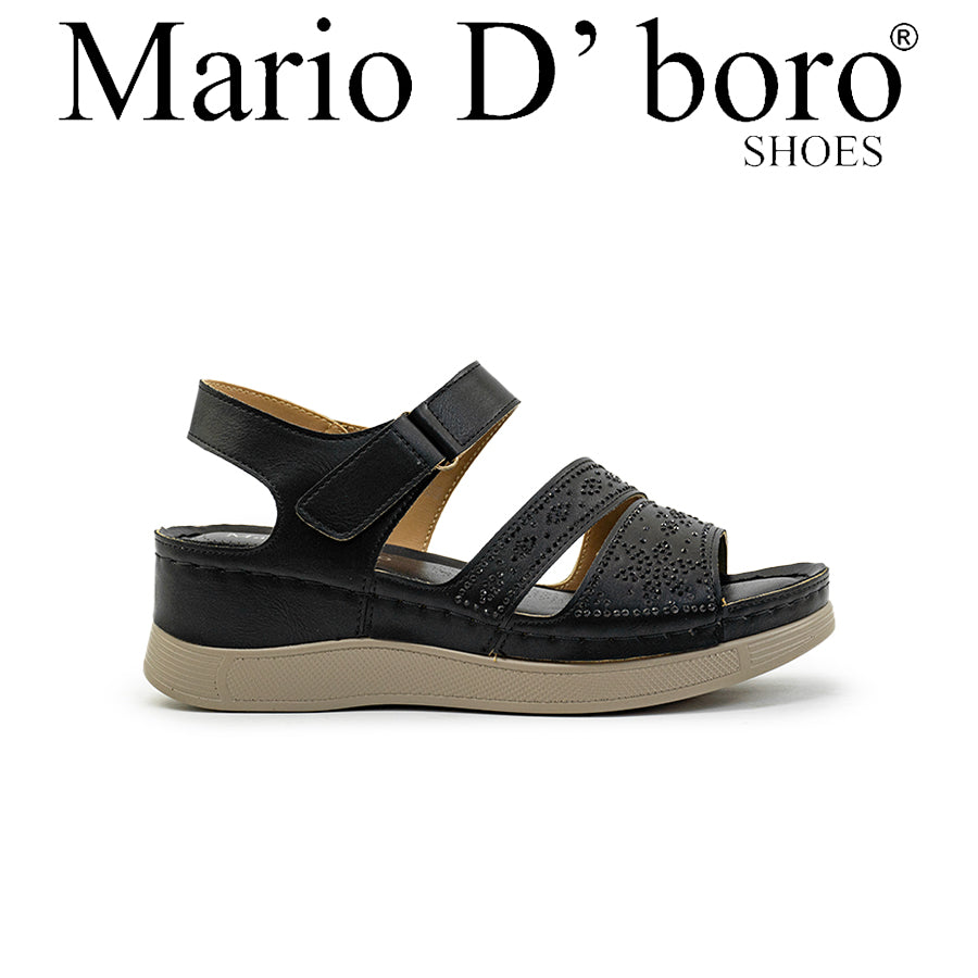 Mario D' boro Women's Wedge Sandals LY 29085 - Black / Off White C89