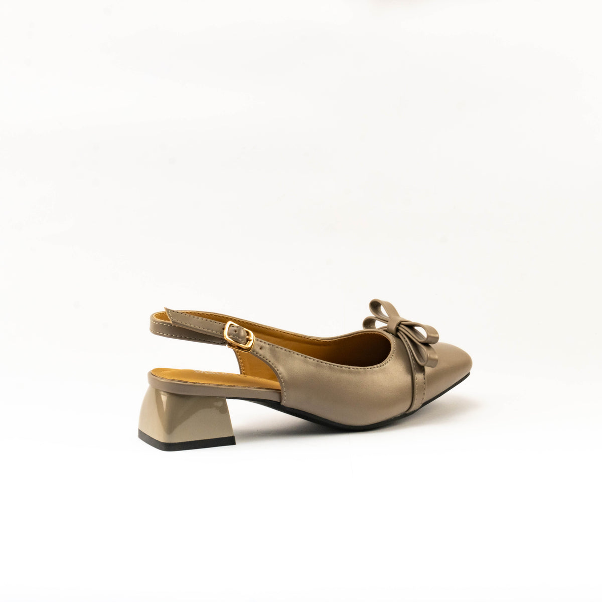 Mario D' boro Women's LZ 30497 C99 Taupe / Dark Brown slingback heel with bow detail and block heel.