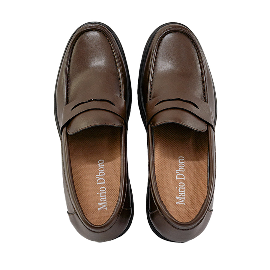 Mario D' boro Men's Formal MZ 27109 C95 Black / Dark Brown leather loafer with low heel and textured sole. Suitable for formal or business casual wear.