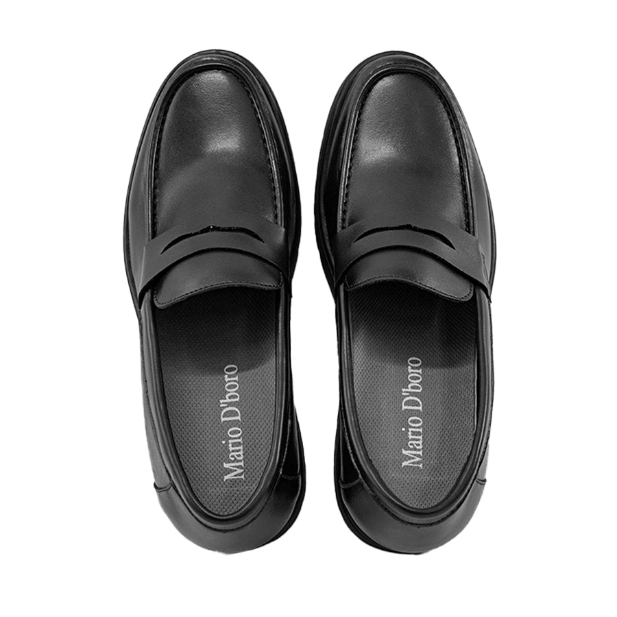 Mario D' boro Men's Formal MZ 27109 C95 Black / Dark Brown leather loafer with low heel and textured sole. Suitable for formal or business casual wear.