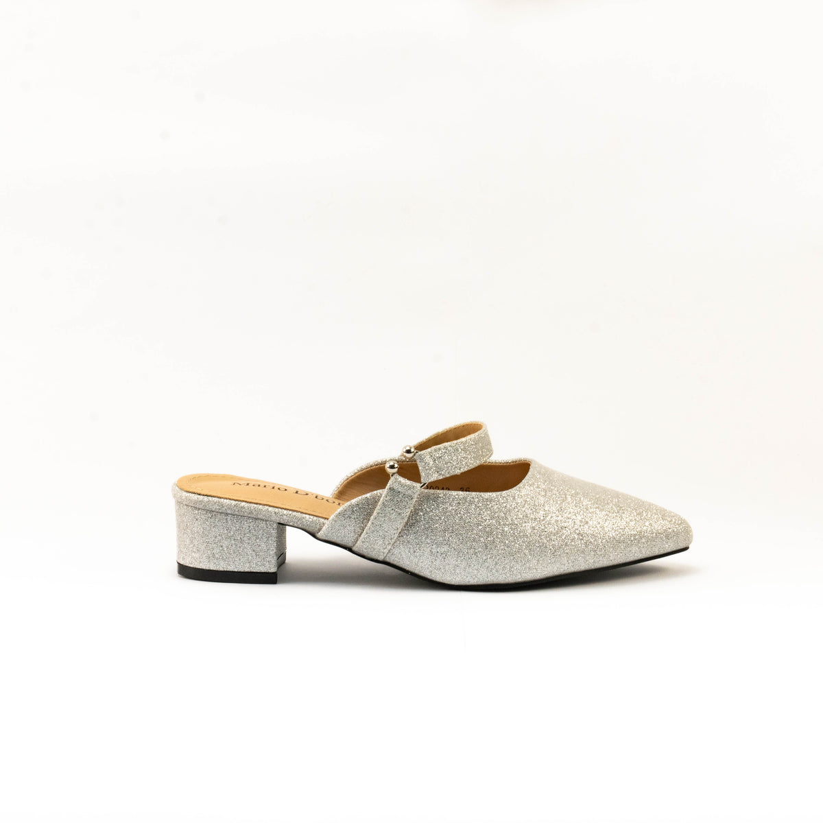 Mario D' boro Women's LZ 30243 C99 Gold /Silver glitter evening sandals with block heel and strap.