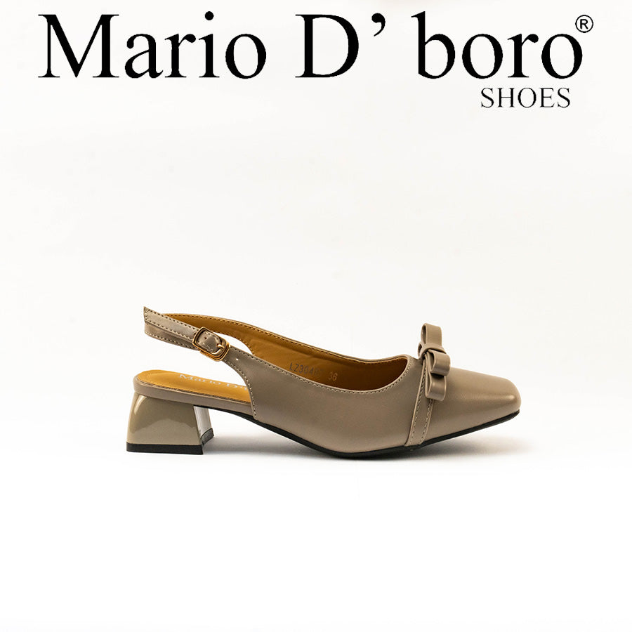 Mario D' boro Women's LZ 30497 C99 Taupe / Dark Brown slingback heel with bow detail and block heel.