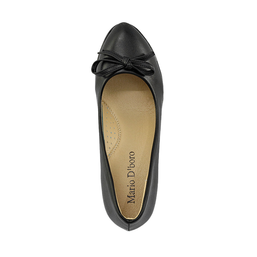 Mario D' boro Women's LZ 30144 C94 Black Heeled Shoe Bow Detail Block Heel Comfortable Casual Wear