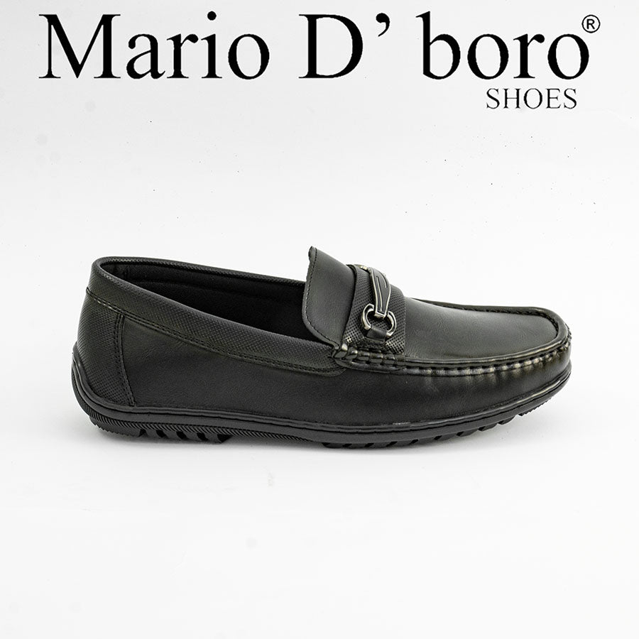 Mario D' boro MZ 27289 Black / Dark Brown loafer with metal buckle and textured sole for casual wear.