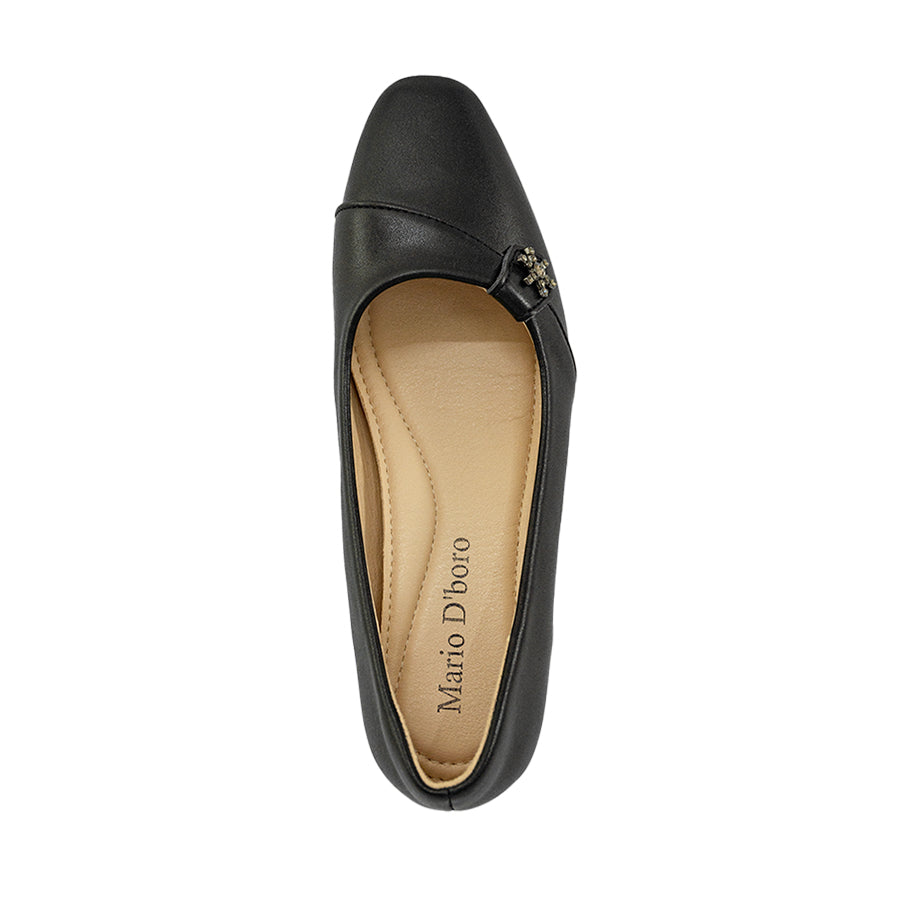 Mario D' boro Women's LZ 30232 C94 Black pump with block heel and floral embellishment.