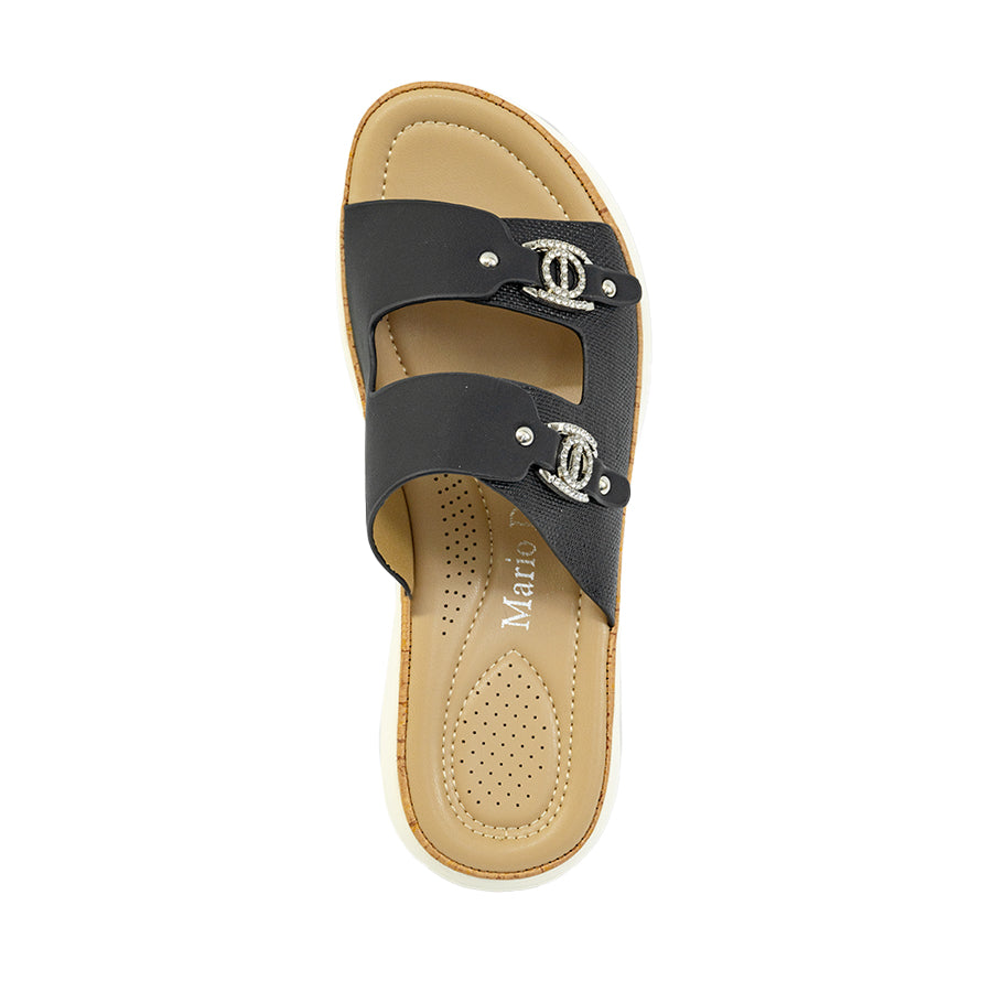Mario D' boro Women's Flat Sandals LY 29511 - Black / Bone C89