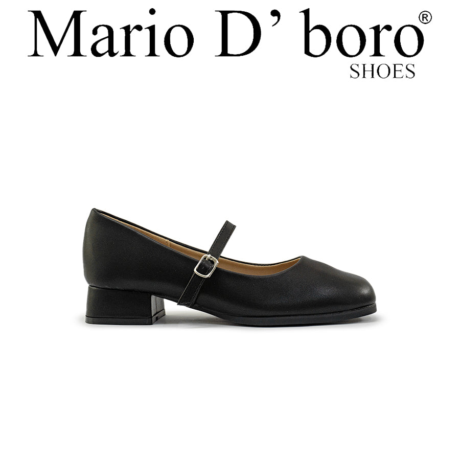 Mario D' boro Women's LZ 29023 C94 Black Mary Jane shoe with strap and buckle low block heel.