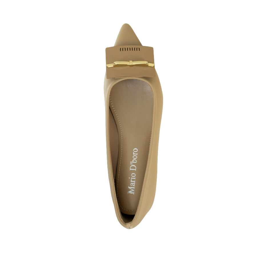 Mario D' boro LZ 29690 C102 Women's Light Beige / Taupe ballet flat shoe with bow detail and low heel.