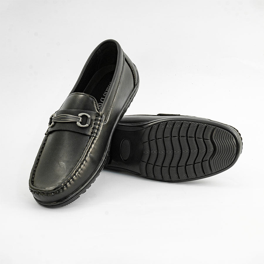Mario D' boro MZ 27289 Black / Dark Brown loafer with metal buckle and textured sole for casual wear.