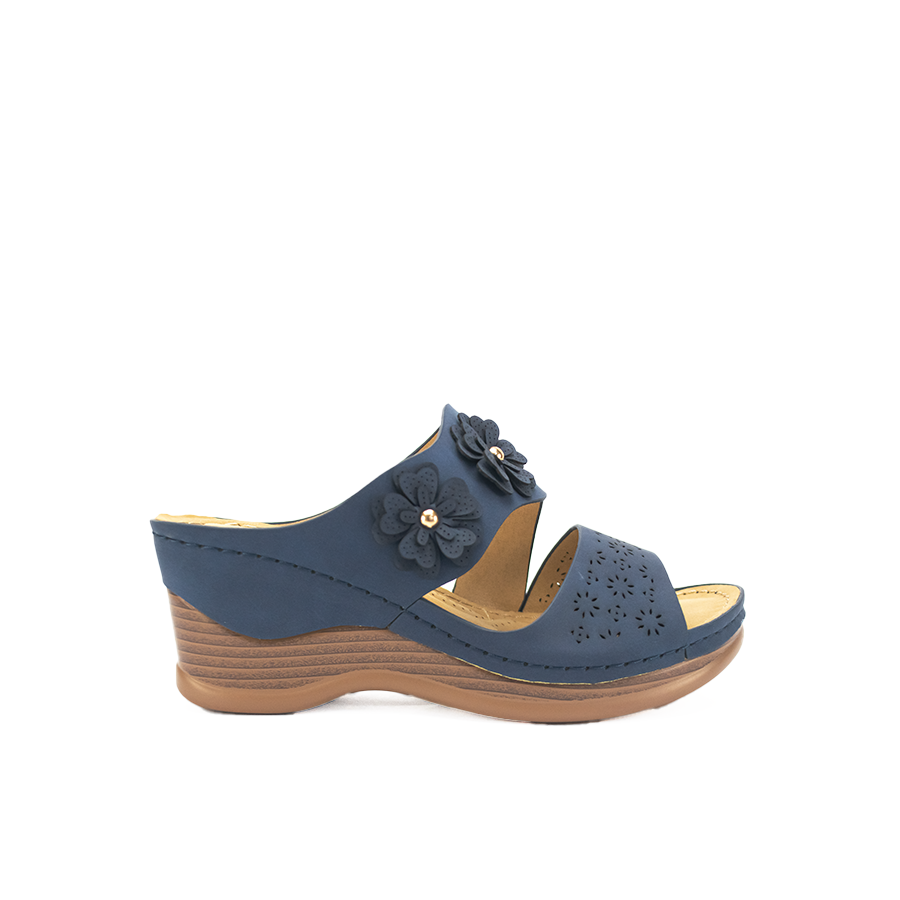 Mario D' Boro Women's Wedge Sandals LX 27057 Beige/Navy Blue C51