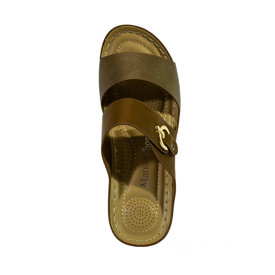 Mario D' Boro Women's Wedge Sandals LX 27609 Bone/Brown C58
