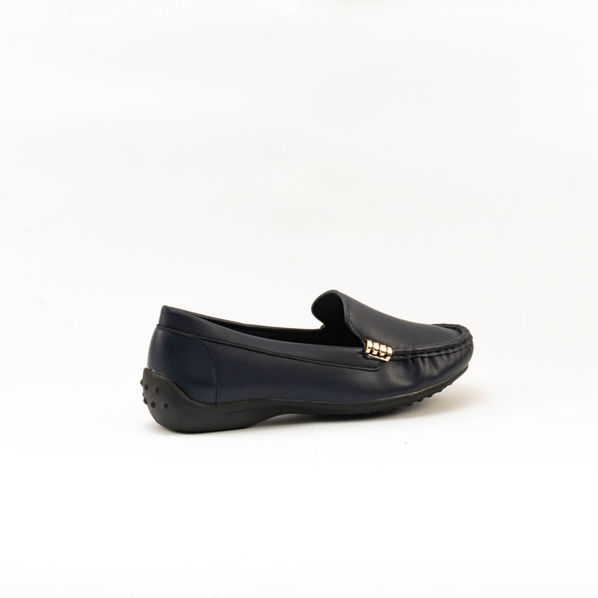 Mario D' boro Women's LZ 30477 Navy Blue / Dark Brown slip-on loafer with gold-tone metal accent