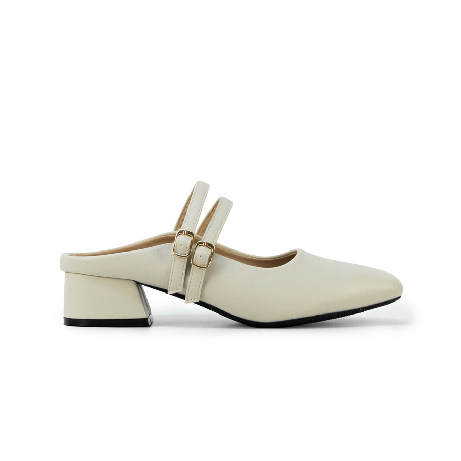 Mario D' boro LZ 30632 C102 Light Beige / Taupe Women's heeled mule with two straps and gold buckles.