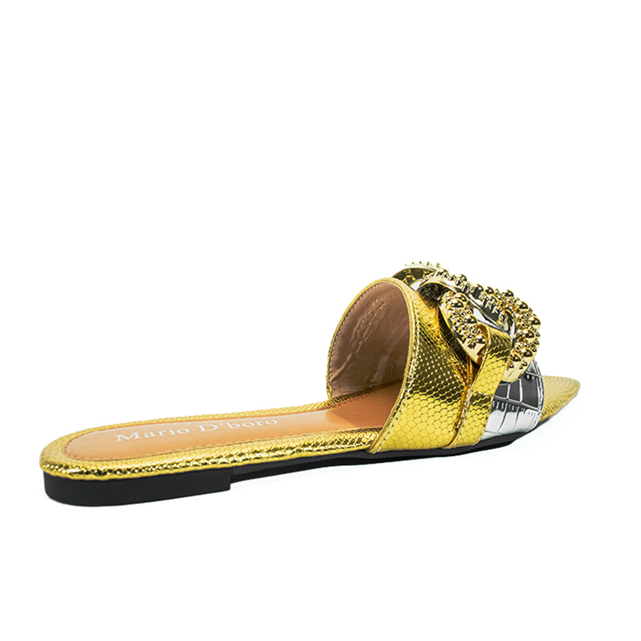 Mario D' Boro Women's Flat Sandals LX 27335 Gold C54