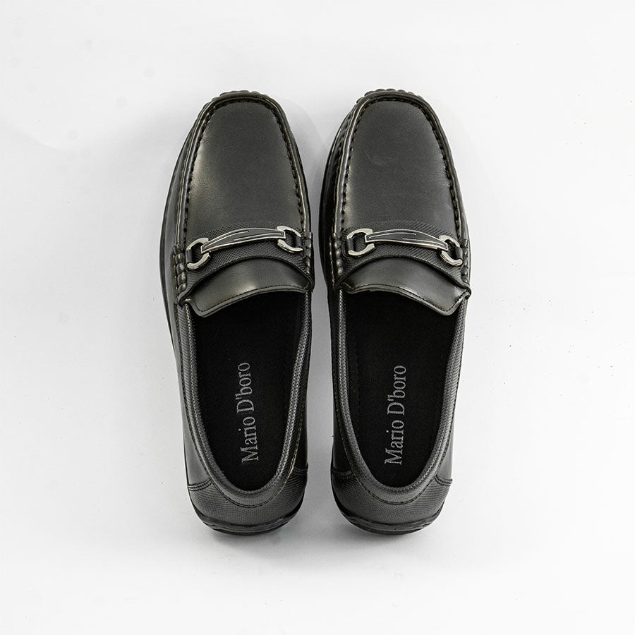 Mario D' boro MZ 27289 Black / Dark Brown loafer with metal buckle and textured sole for casual wear.