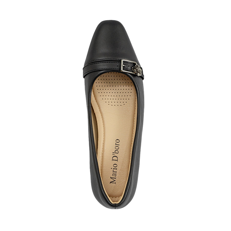 Mario D' boro LZ 29168 C97 Black leather pump with block heel and decorative buckle. Suitable for office or formal settings.
