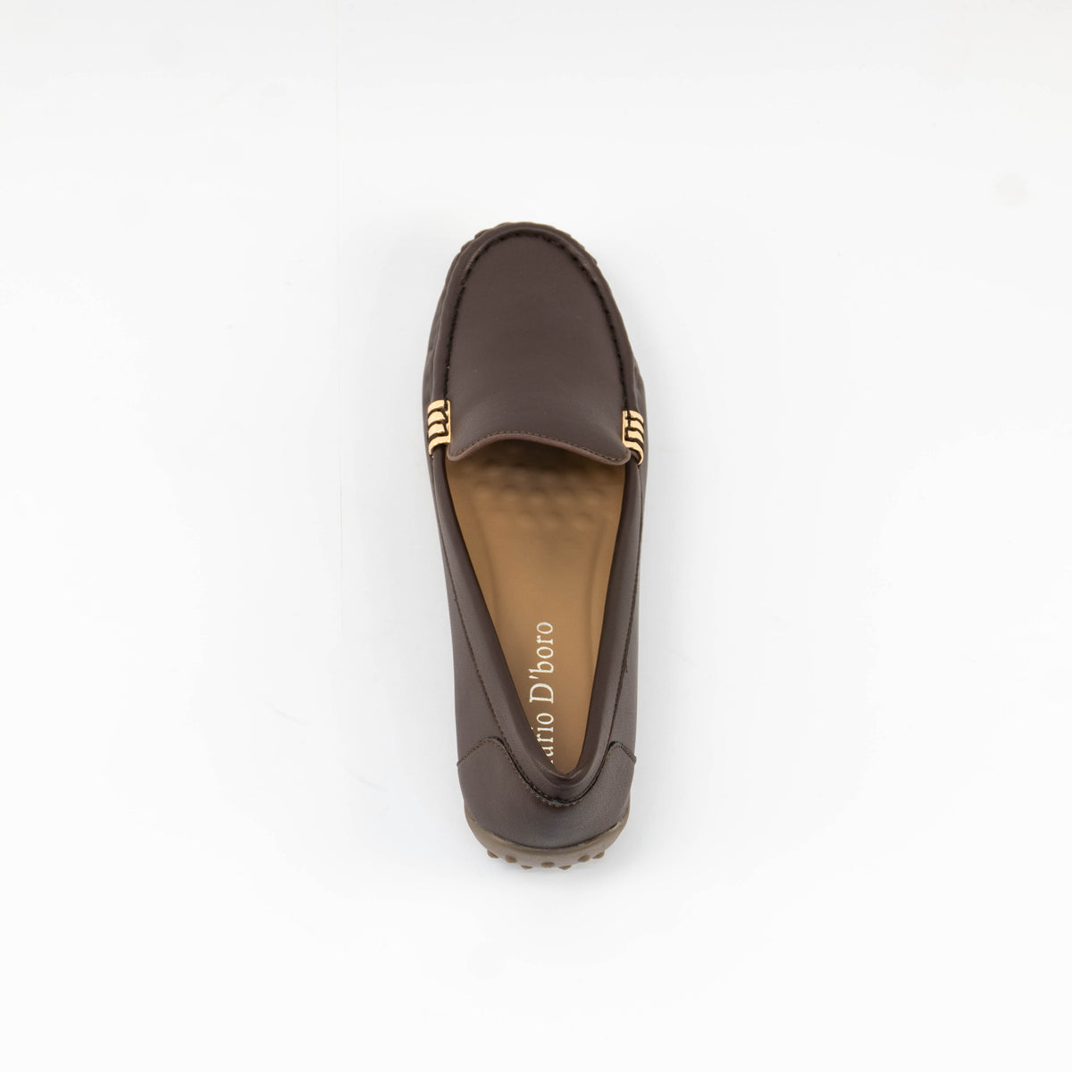 Mario D' boro Women's LZ 30477 Navy Blue / Dark Brown slip-on loafer with gold-tone metal accent