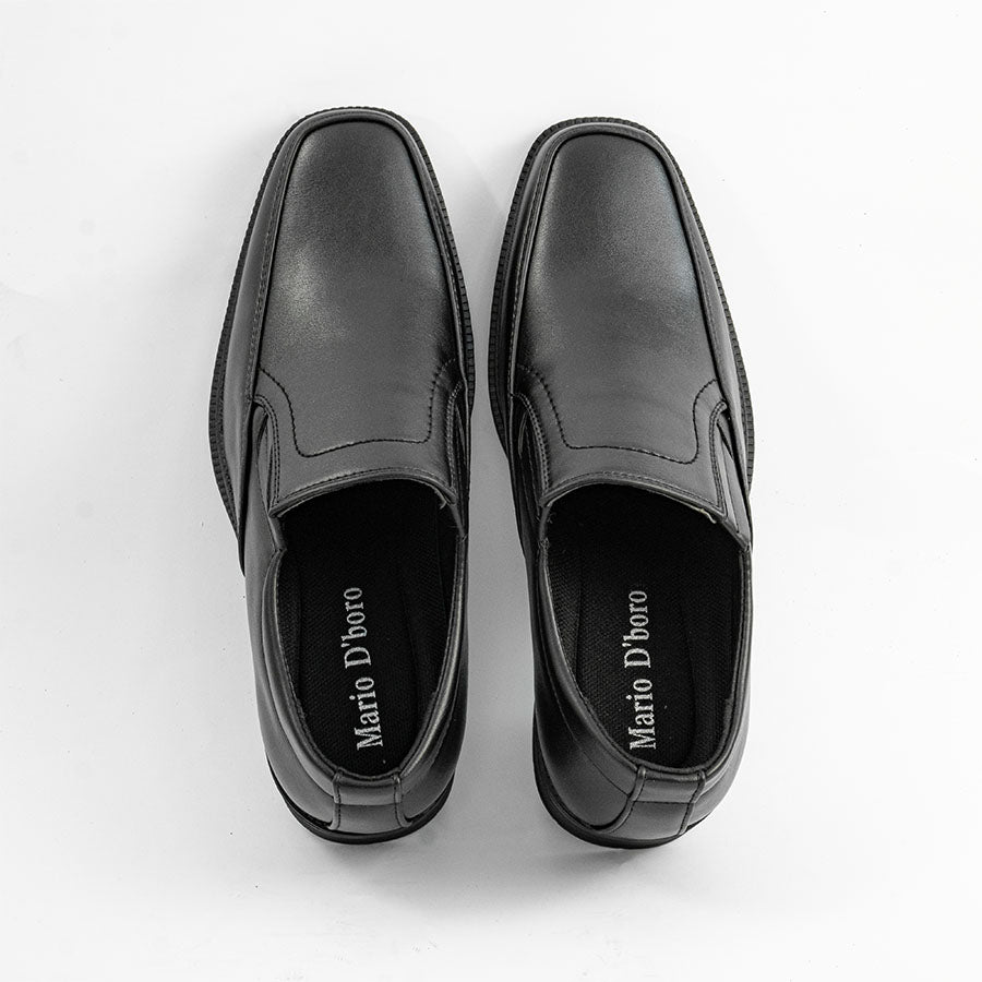 Mario D' boro Men's MZ 27366 C98 Black formal slip-on dress shoe with elastic side panels and low heel. Suitable for formal occasions.