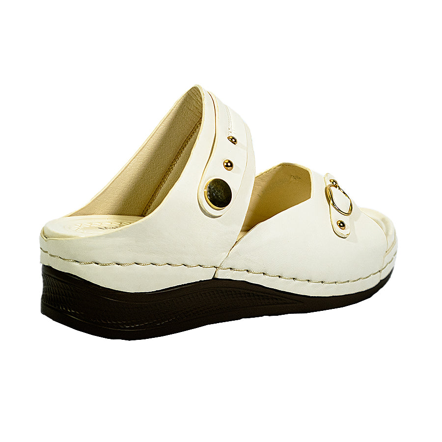 Mario D' Boro Women's Flat Sandals LY 27294 Bone/VDark Brown C65